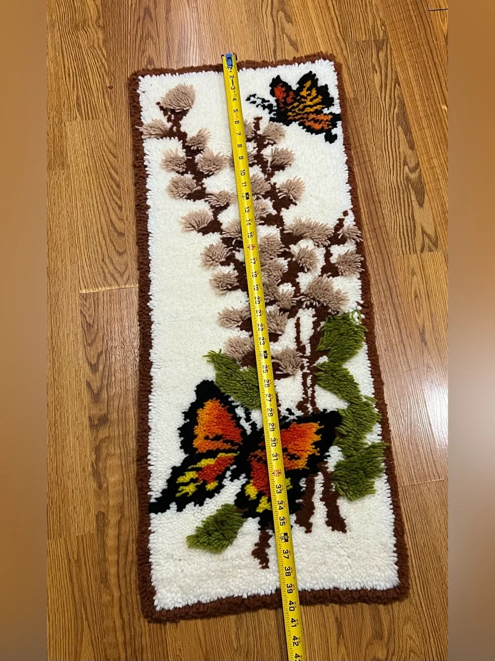Vintage 1970’s Monarch Butterfly Floral Matchbook Rug Wall Hanging